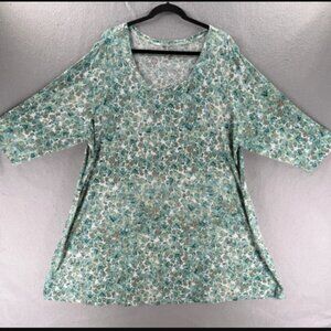 J. Jill Pure Jill Ballet Sleeve Tunic Top Womens 3X Blue Lagenlook Cottagecore